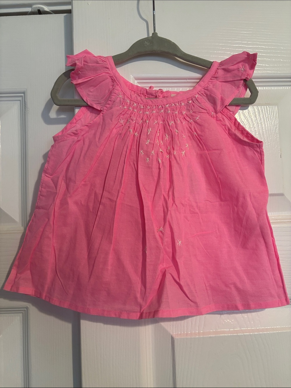 Girls Pink Smocked Flutter Tank Top